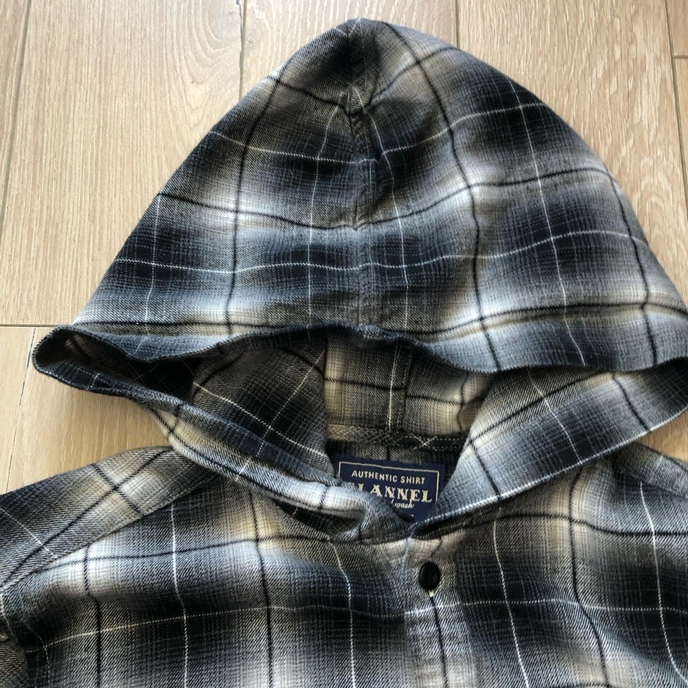 Uniqlo Black and Gray Plaid Hooded Flannel Shirt Size S - Picture 7 of 10